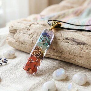 Spiritual 7 Chakra Natural Stone Resin Healing Meditation Yoga Pendant Necklace